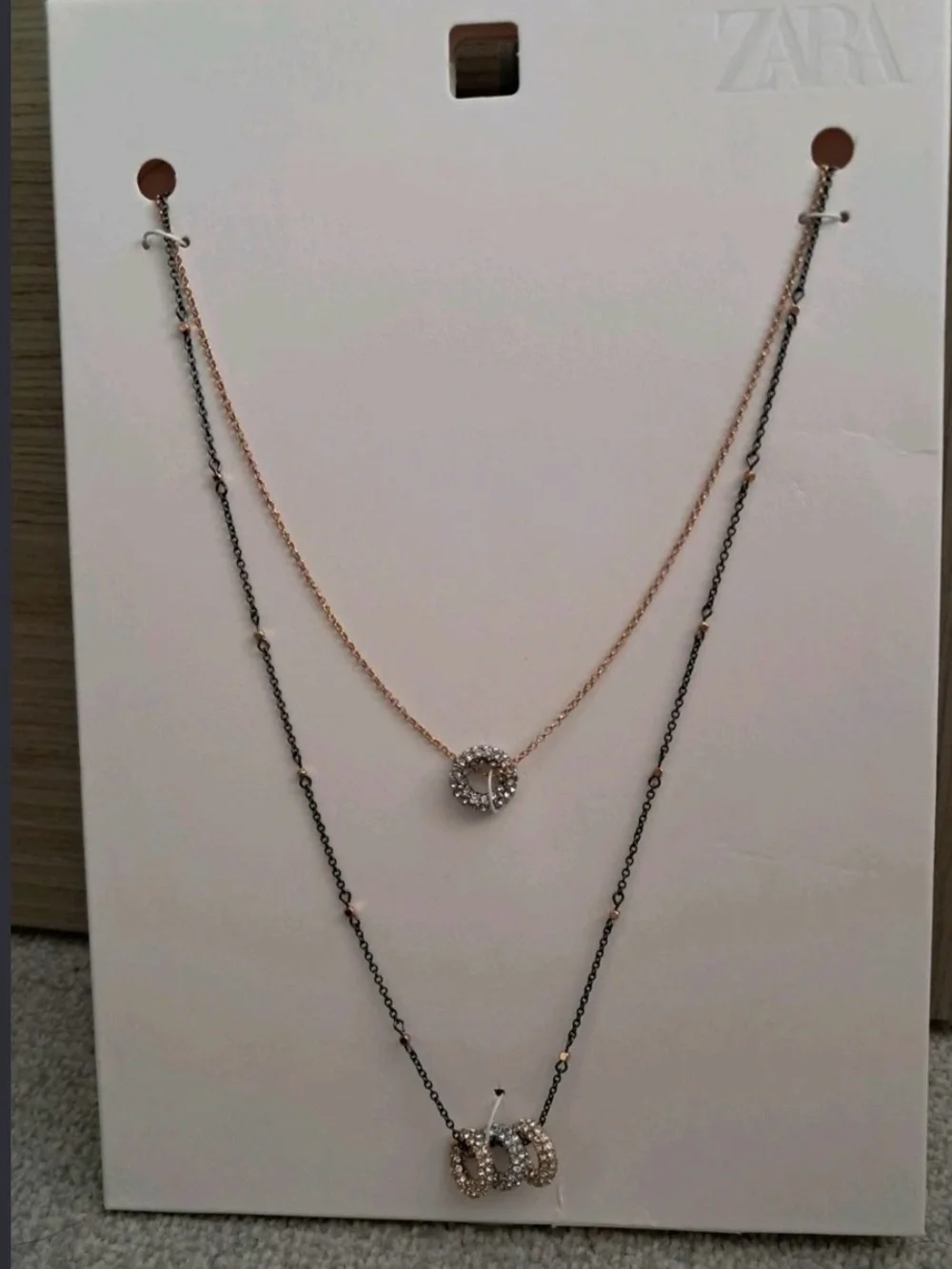 🔥🔥 ZARA Layered Crystal Pendant Necklace in Rose Gold and Black